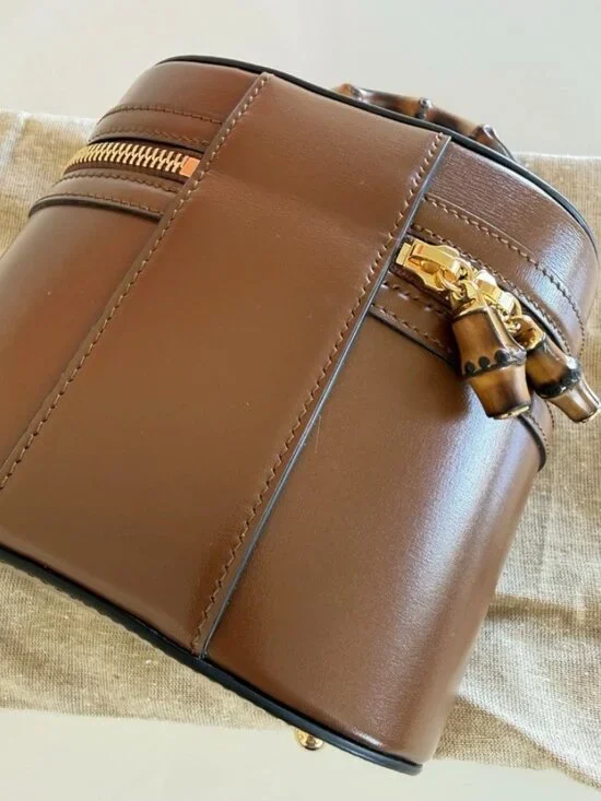 Gucci Brown Leather Bamboo Top Handle Plaque Mini Vanity Bag Cross Body - Picture 8 of 10